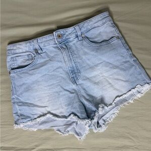 Kendall + Kylie Light Wash High Rise Distressed Cutoff Denim Shorts
